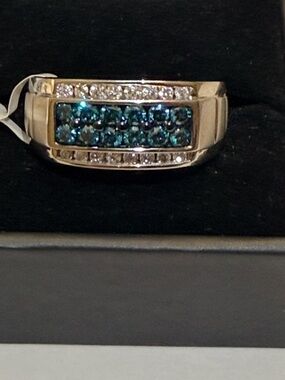 NWT $4000 Men's Blue & White Diamond (1 ct. t.w.) Ring in 10k White Gold